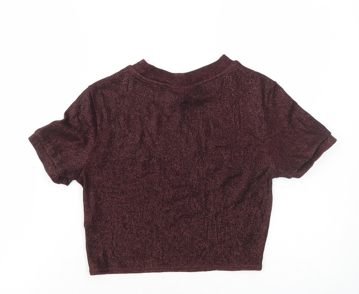Topshop Womens Red Viscose Cropped T-Shirt Size 10 Mock Neck