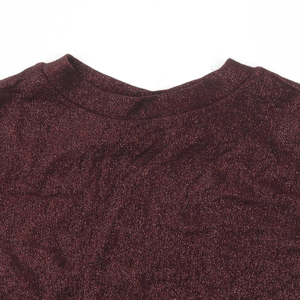 Topshop Womens Red Viscose Cropped T-Shirt Size 10 Mock Neck