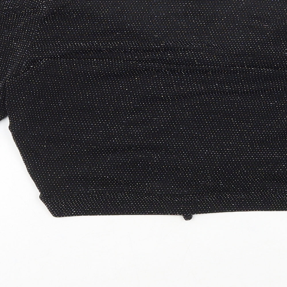 New Look Womens Black Nylon Cropped T-Shirt Size 8 V-Neck - Ruched V-Neck