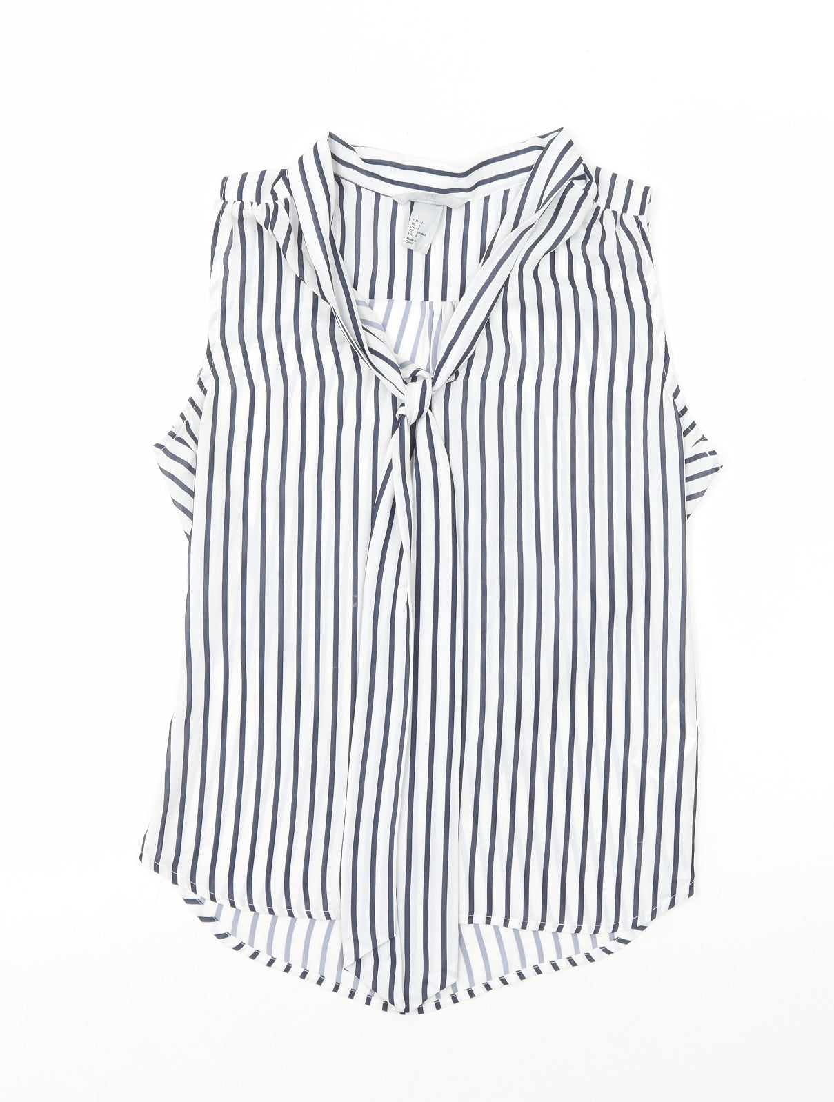 H&M Womens White Striped Polyester Basic Tank Size 8 V-Neck - Neck Tie