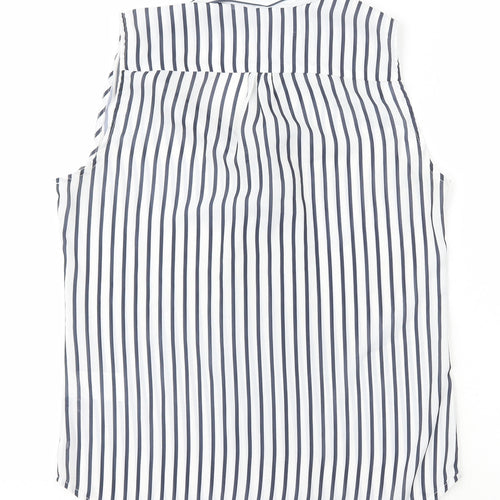 H&M Womens White Striped Polyester Basic Tank Size 8 V-Neck - Neck Tie
