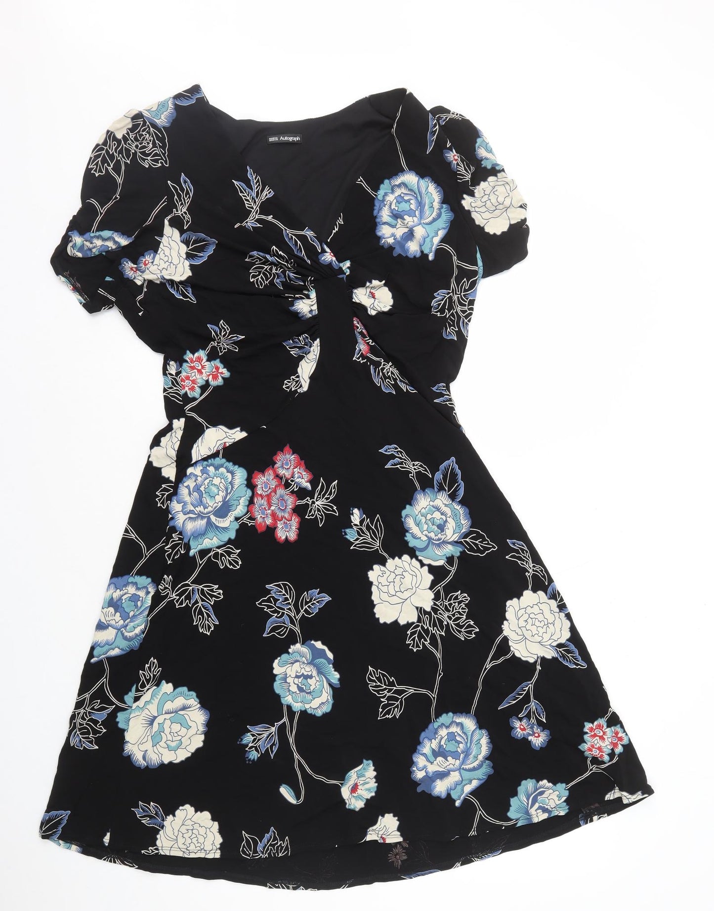 Autograph Womens Black Floral Viscose A-Line Size 20 V-Neck Pullover