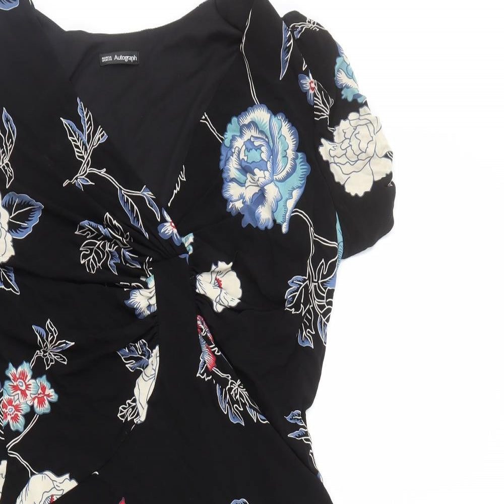 Autograph Womens Black Floral Viscose A-Line Size 20 V-Neck Pullover
