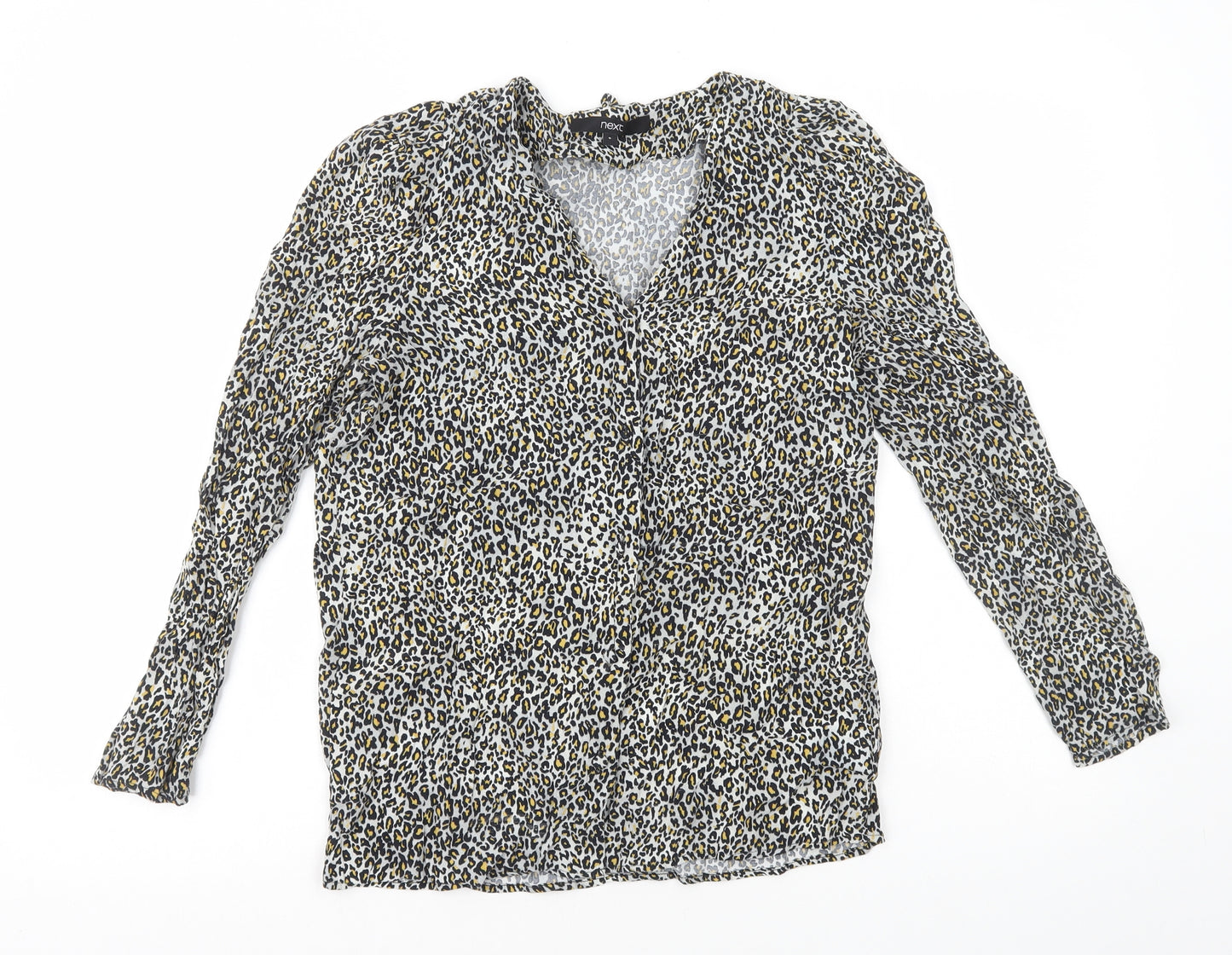 NEXT Womens Multicoloured Animal Print Viscose Basic Button-Up Size 6 V-Neck - Leopard Print