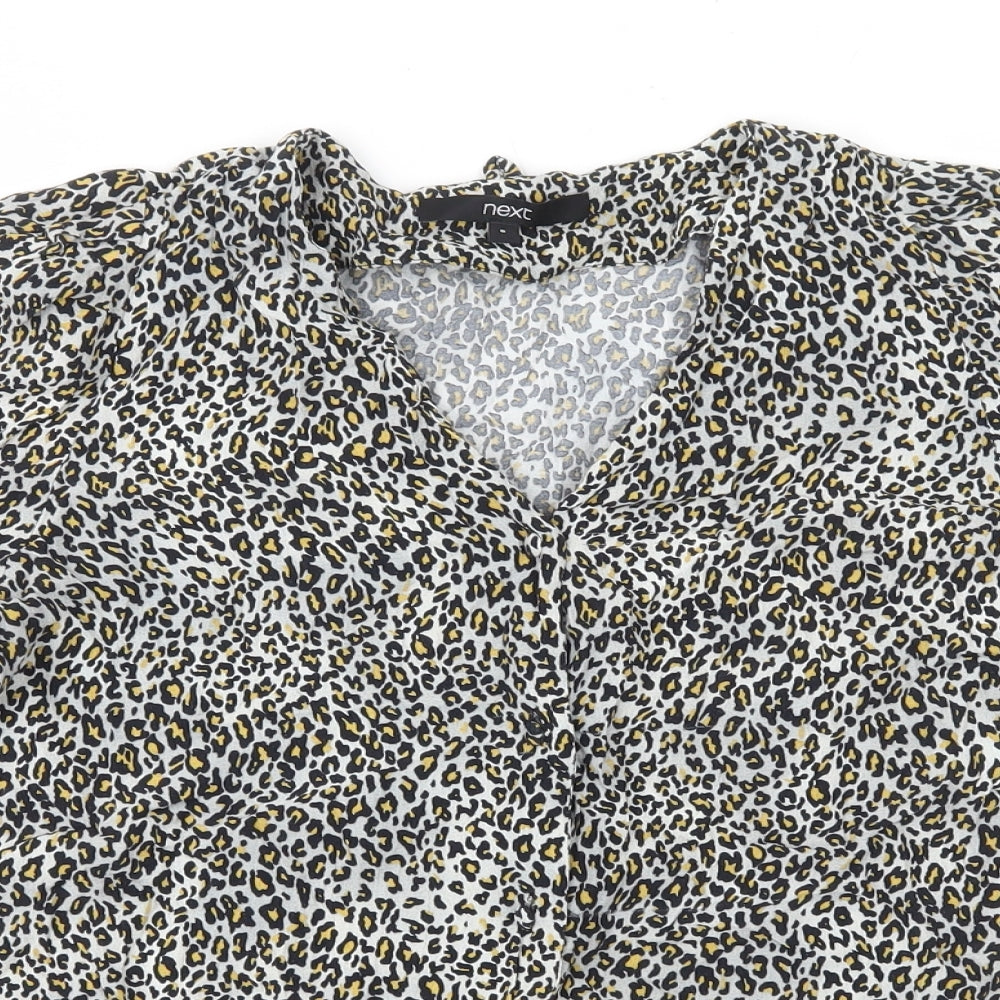 NEXT Womens Multicoloured Animal Print Viscose Basic Button-Up Size 6 V-Neck - Leopard Print