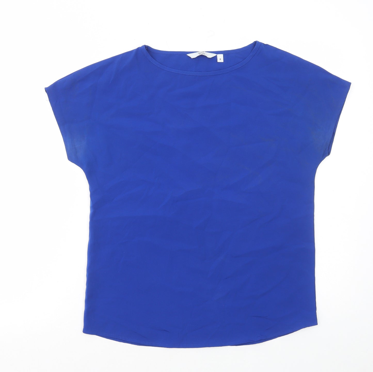 Simon Jersey Womens Blue Polyester Basic T-Shirt Size 8 Round Neck