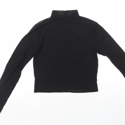 Light Before Dark Womens Black Nylon Cropped T-Shirt Size S High Neck
