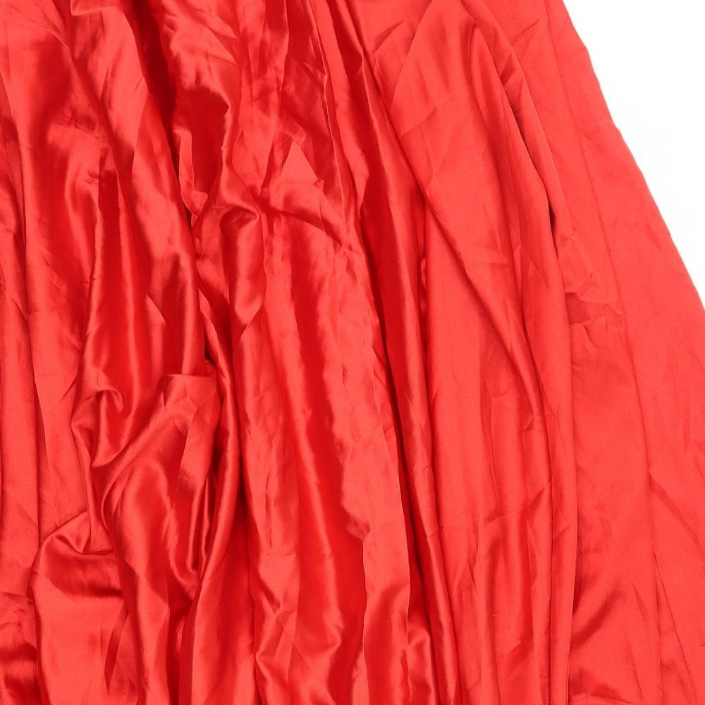 Preworn Womens Red Polyester Pleated Skirt Size 8