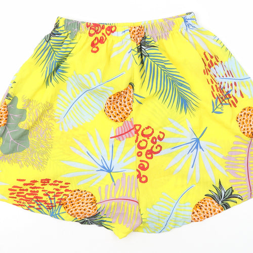Preworn Womens Yellow Geometric Polyester Sweat Shorts Size 6 Regular
