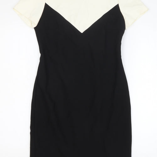 Oui Womens Black Colourblock Polyester Bodycon Size 10 Round Neck Zip