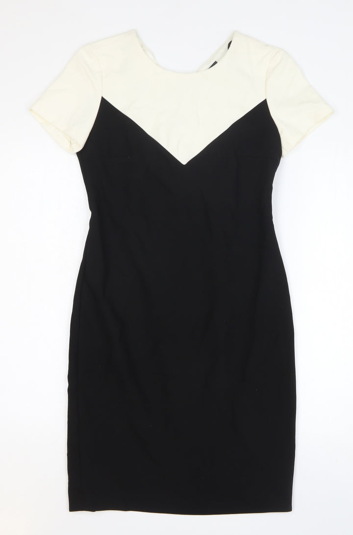 Oui Womens Black Colourblock Polyester Bodycon Size 10 Round Neck Zip