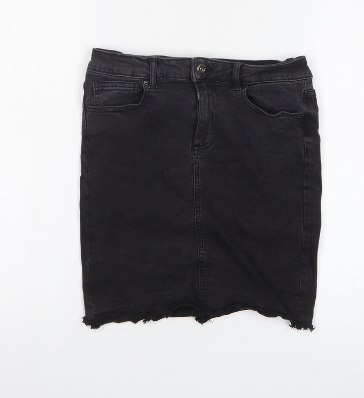 Pieces Womens Black Cotton Straight & Pencil Skirt Size M Zip