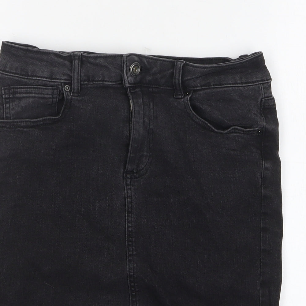 Pieces Womens Black Cotton Straight & Pencil Skirt Size M Zip