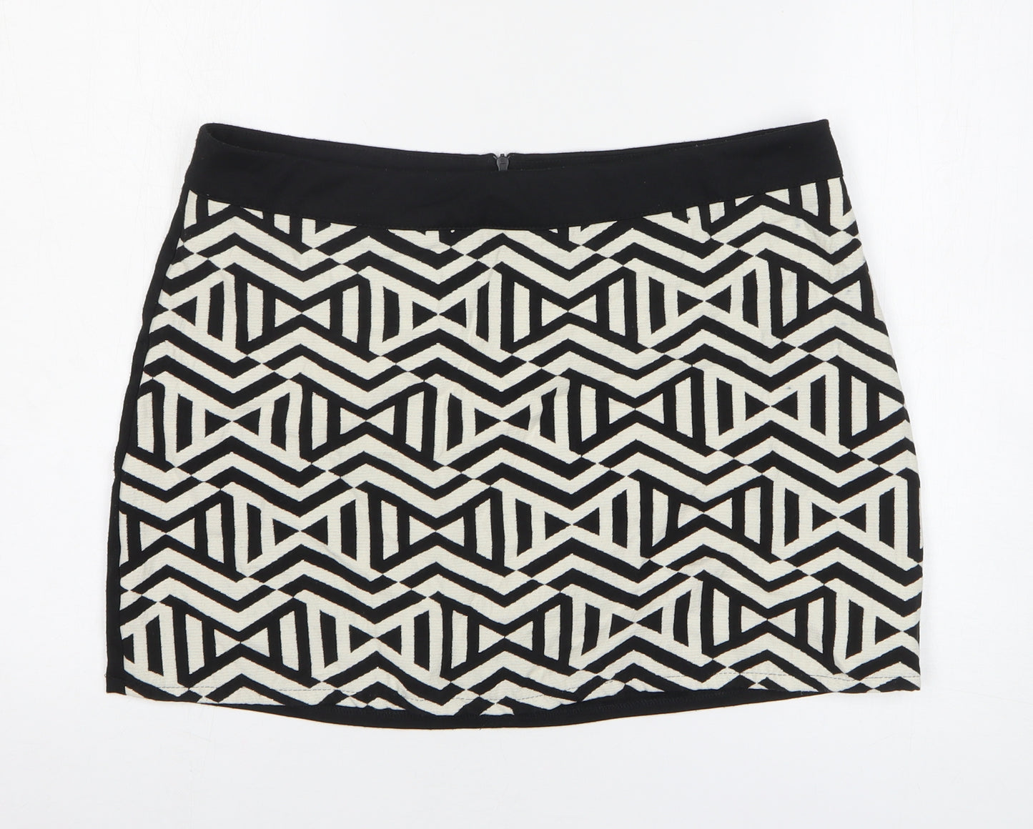 Atmosphere Womens Black Geometric Cotton Mini Skirt Size 16 Zip