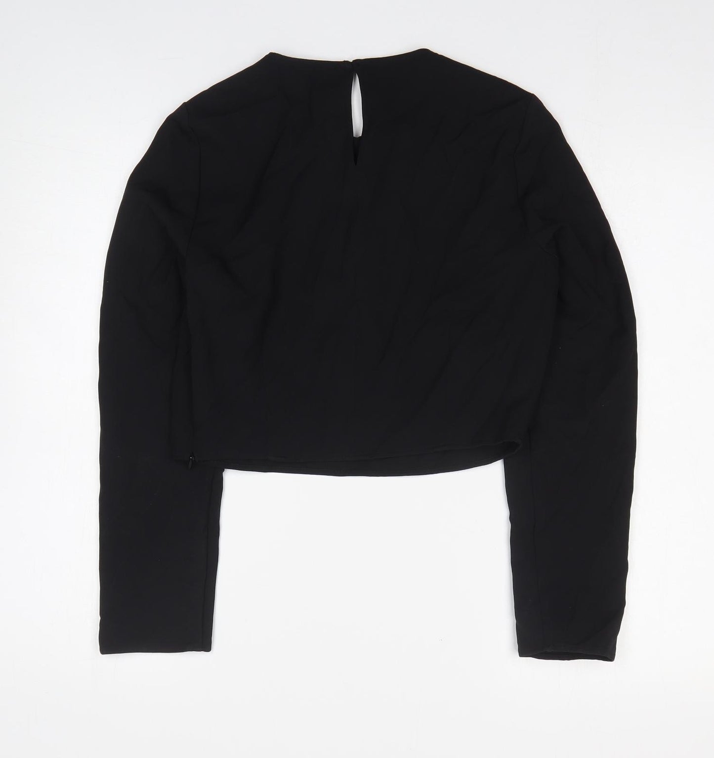 Zara Womens Black Polyester Cropped T-Shirt Size M Round Neck