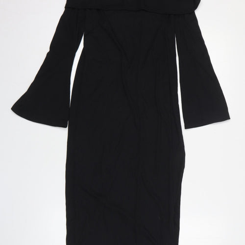 Boohoo Womens Black Polyester Jumper Dress Size 10 Off the Shoulder Pullover