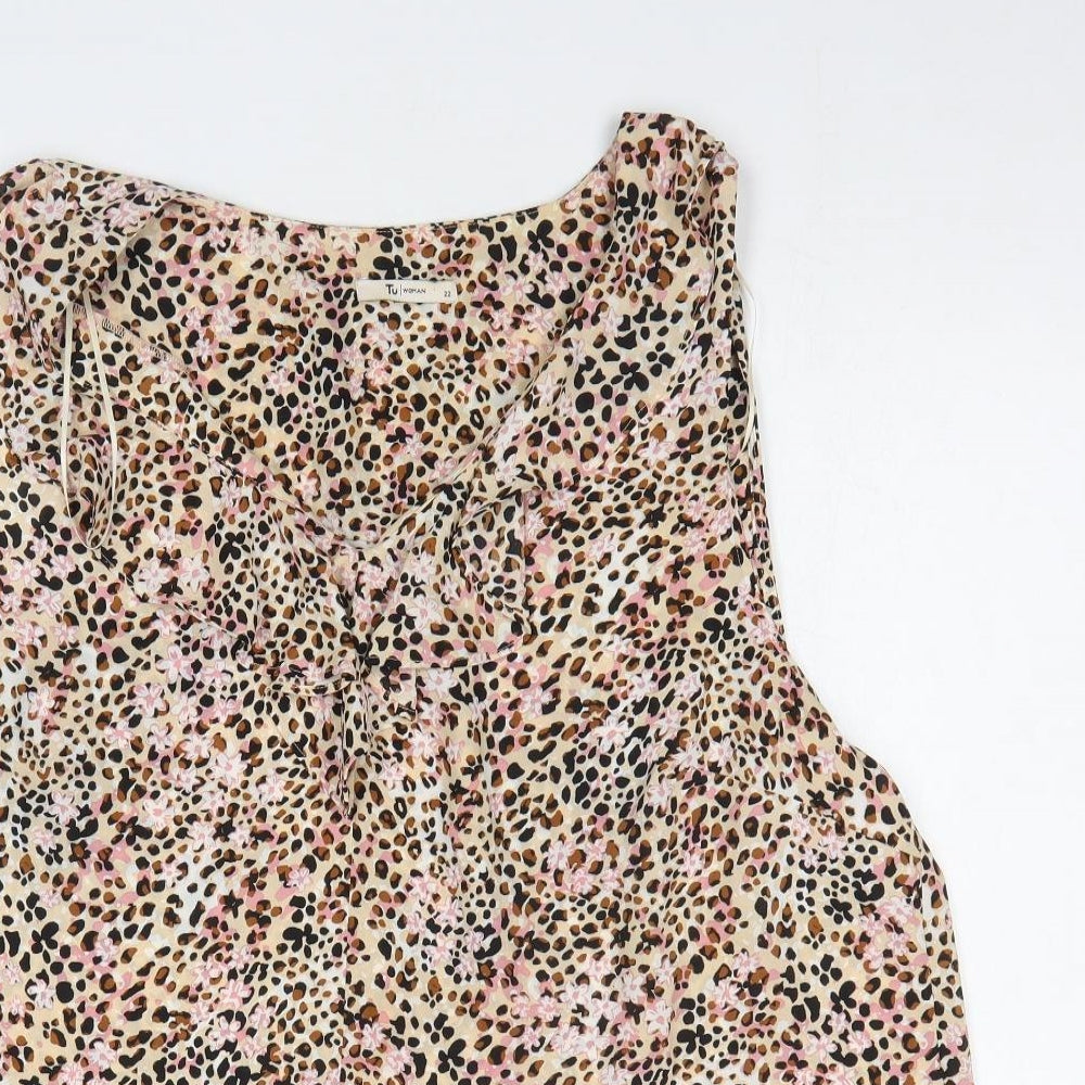 TU Womens Multicoloured Animal Print Polyester Basic Tank Size 22 V-Neck