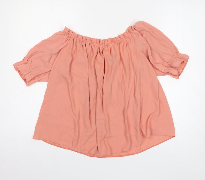 New Look Womens Pink Polyester Basic Blouse Size 12 Off the Shoulder