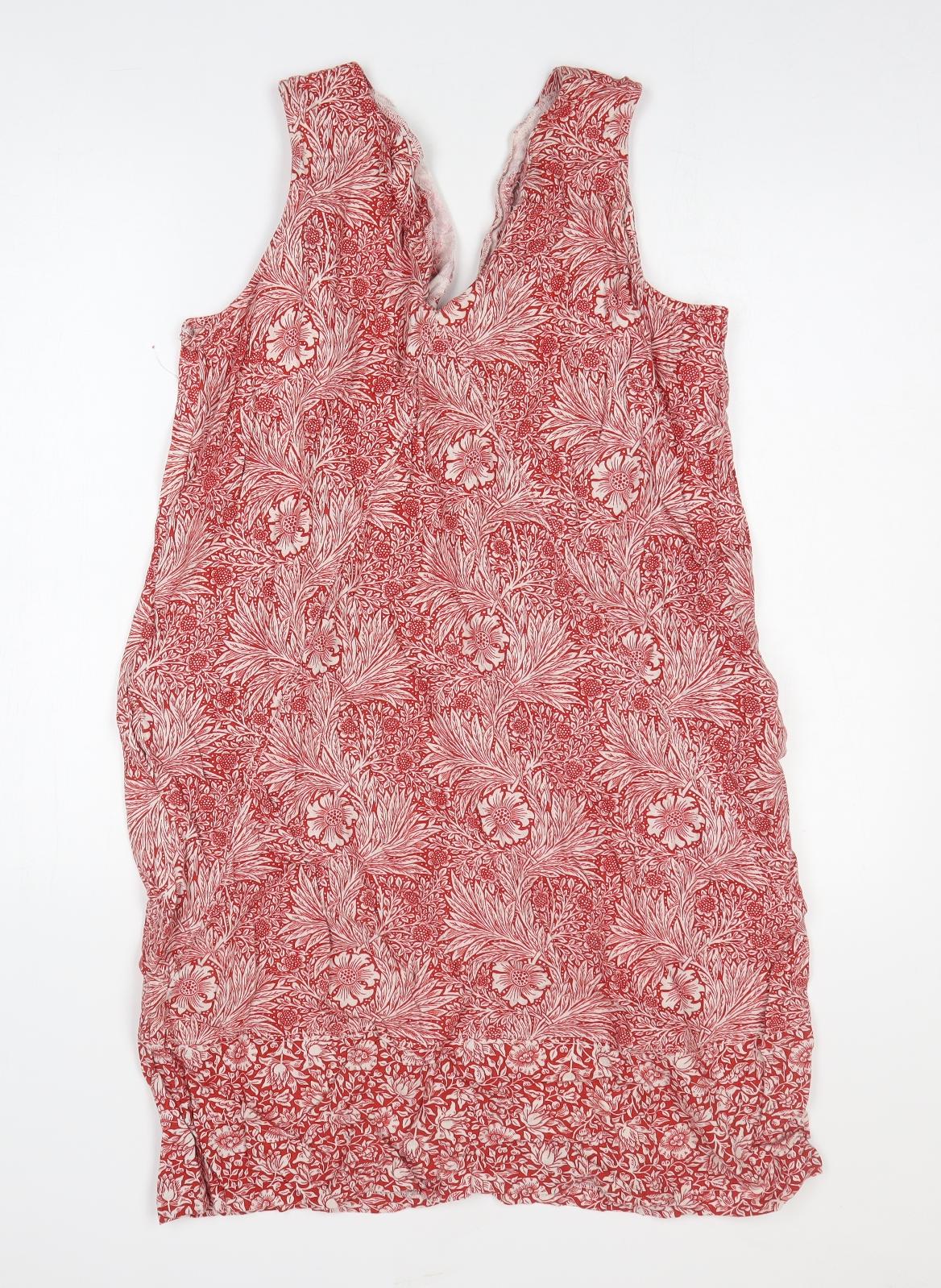 NEXT Womens Red Floral Linen Tank Dress Size 18 V-Neck Pullover