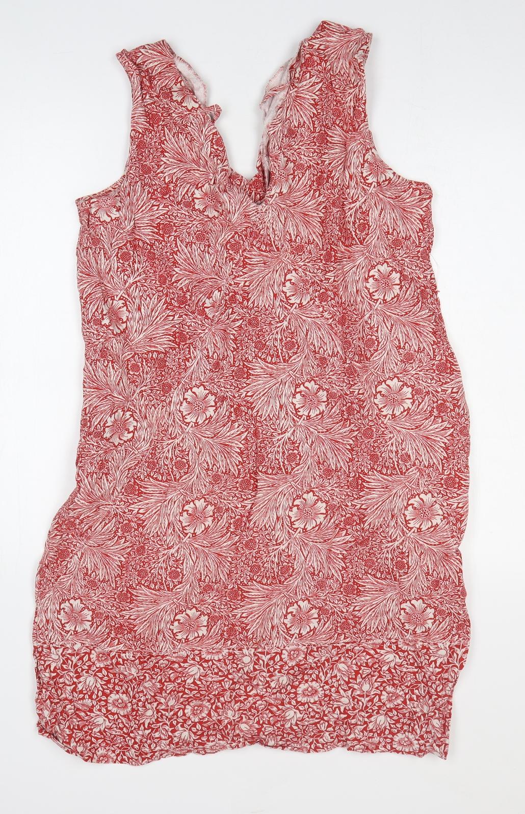 NEXT Womens Red Floral Linen Tank Dress Size 18 V-Neck Pullover
