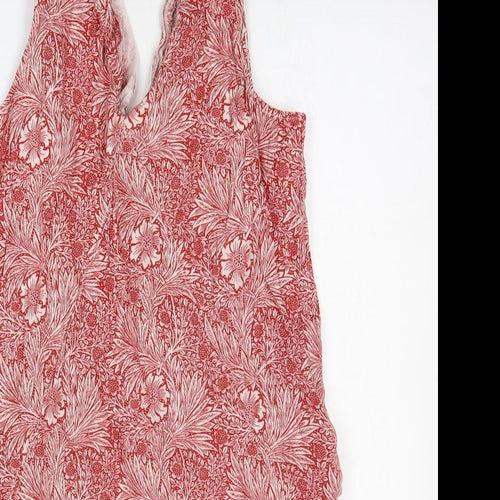 NEXT Womens Red Floral Linen Tank Dress Size 18 V-Neck Pullover