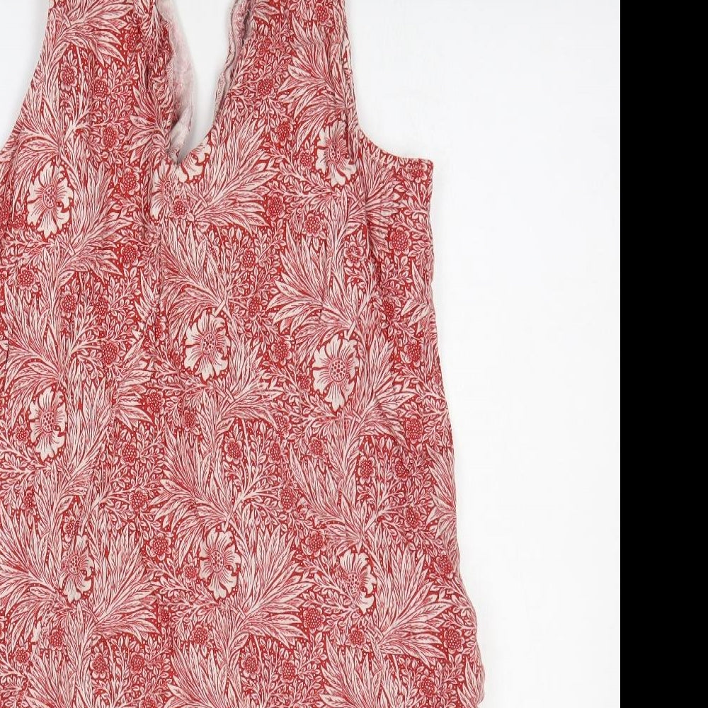NEXT Womens Red Floral Linen Tank Dress Size 18 V-Neck Pullover