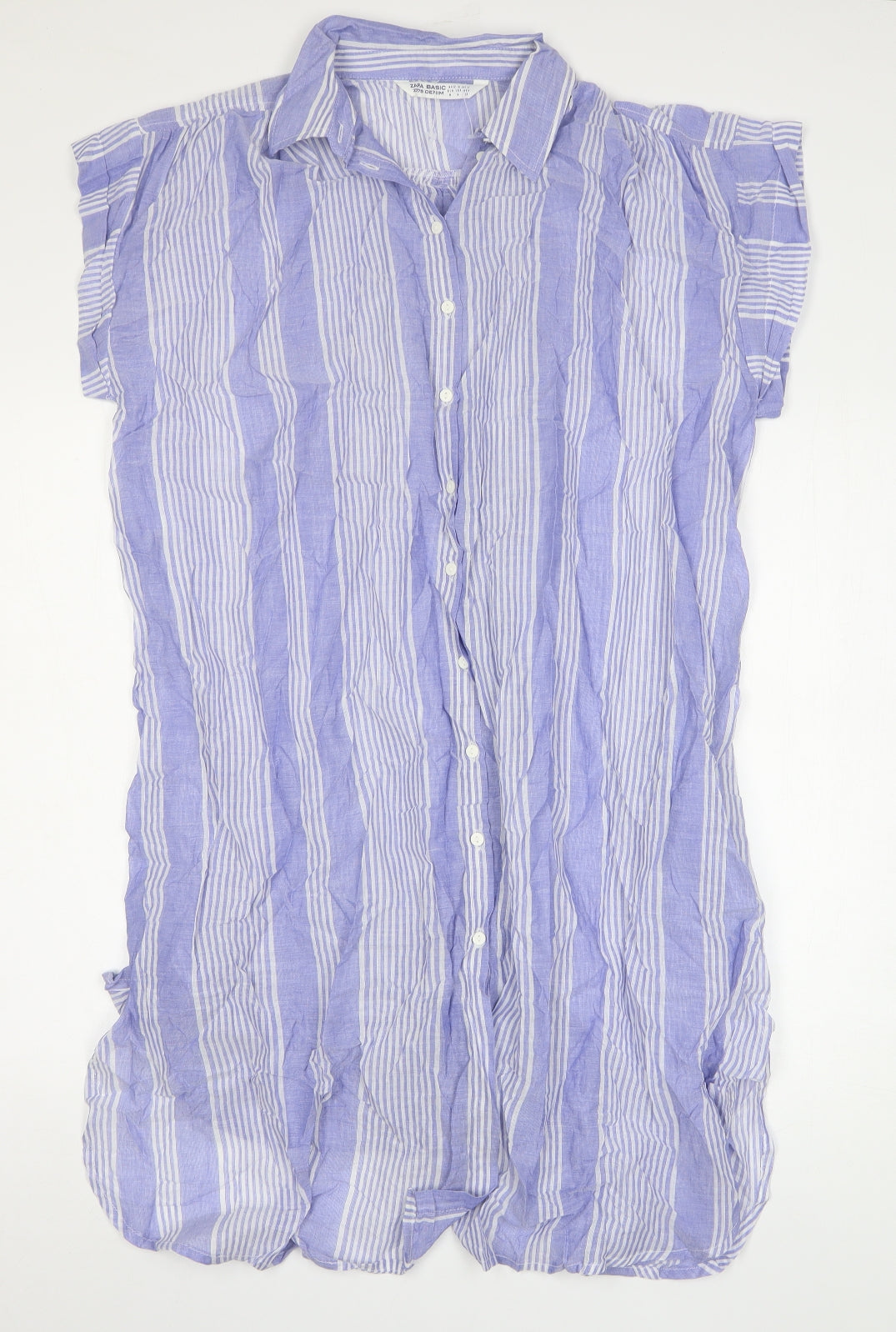 Zara Womens Blue Striped Polyester Shirt Dress Size M Collared Button