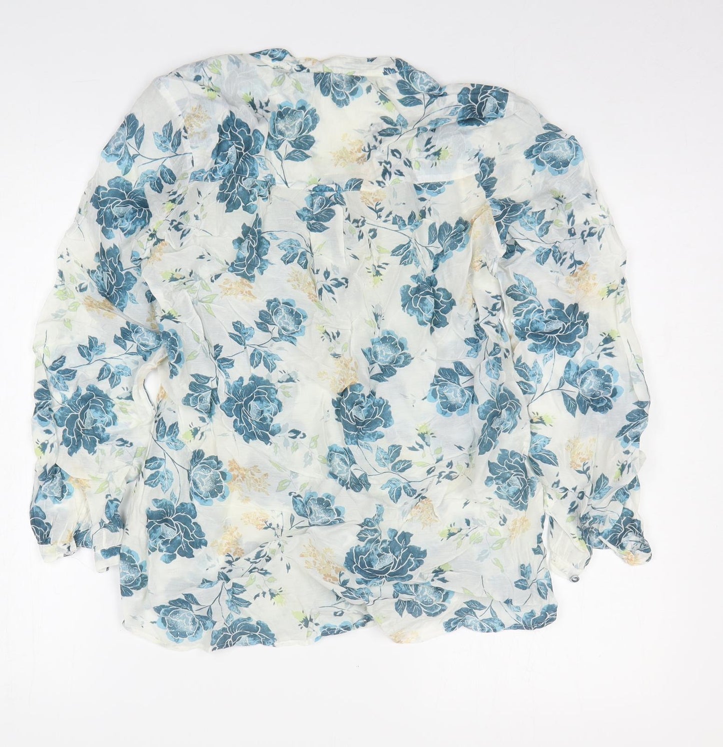 Marks and Spencer Womens White Floral Cotton Basic Button-Up Size 10 V-Neck