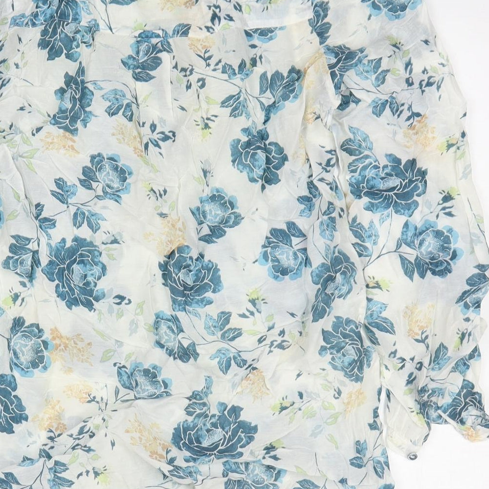Marks and Spencer Womens White Floral Cotton Basic Button-Up Size 10 V-Neck