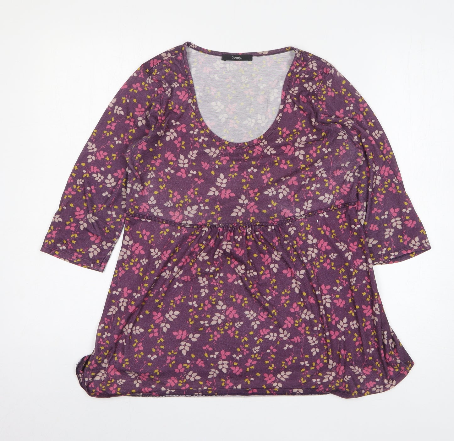 George Womens Purple Floral Polyester Basic T-Shirt Size 12 Scoop Neck