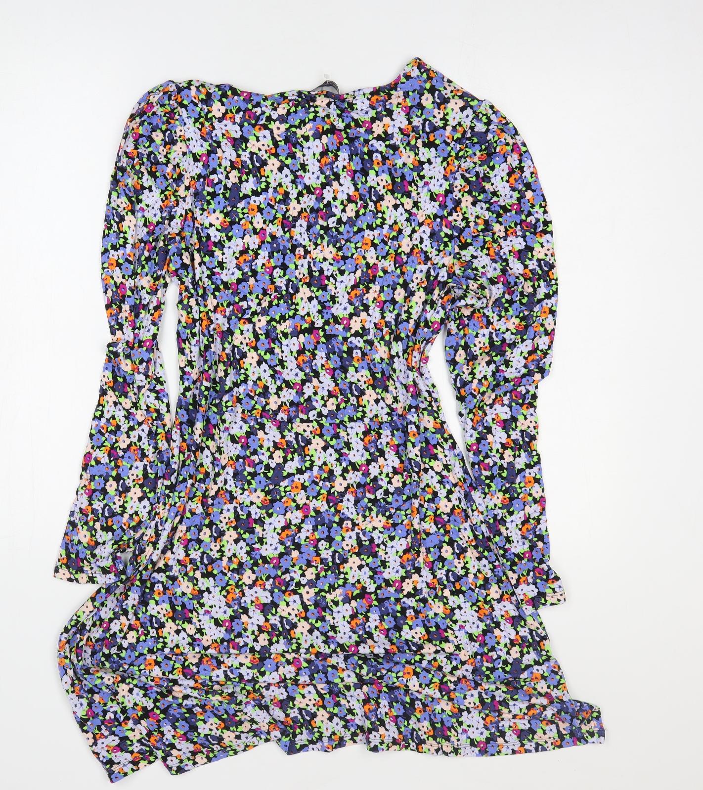 Marks and Spencer Womens Multicoloured Floral Viscose Fit & Flare Size 10 Round Neck Pullover