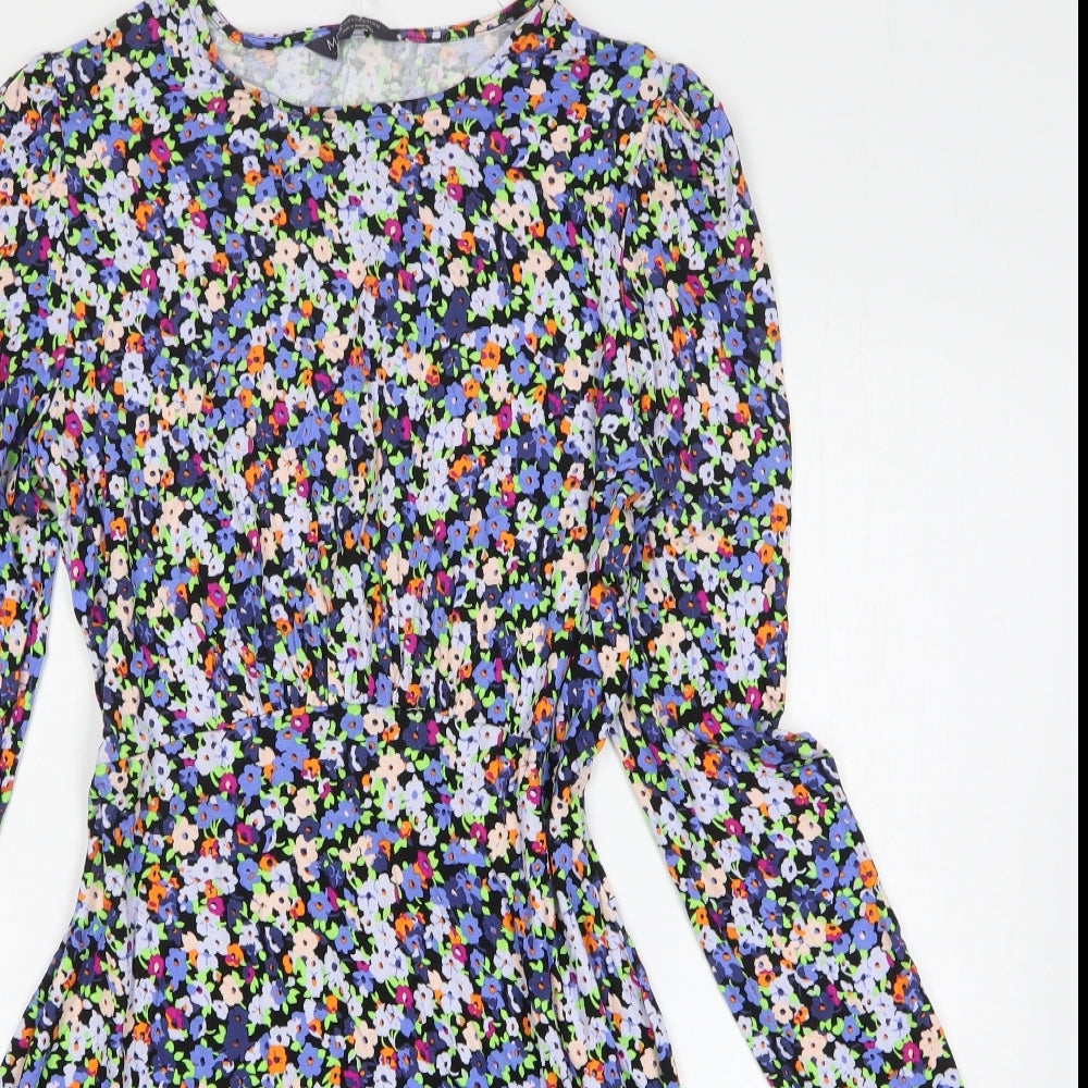 Marks and Spencer Womens Multicoloured Floral Viscose Fit & Flare Size 10 Round Neck Pullover