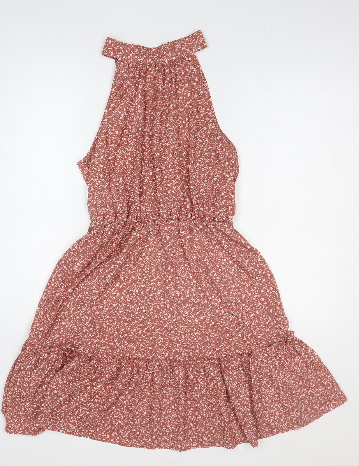 SheIn Womens Pink Floral Polyester Fit & Flare Size M Round Neck Pullover