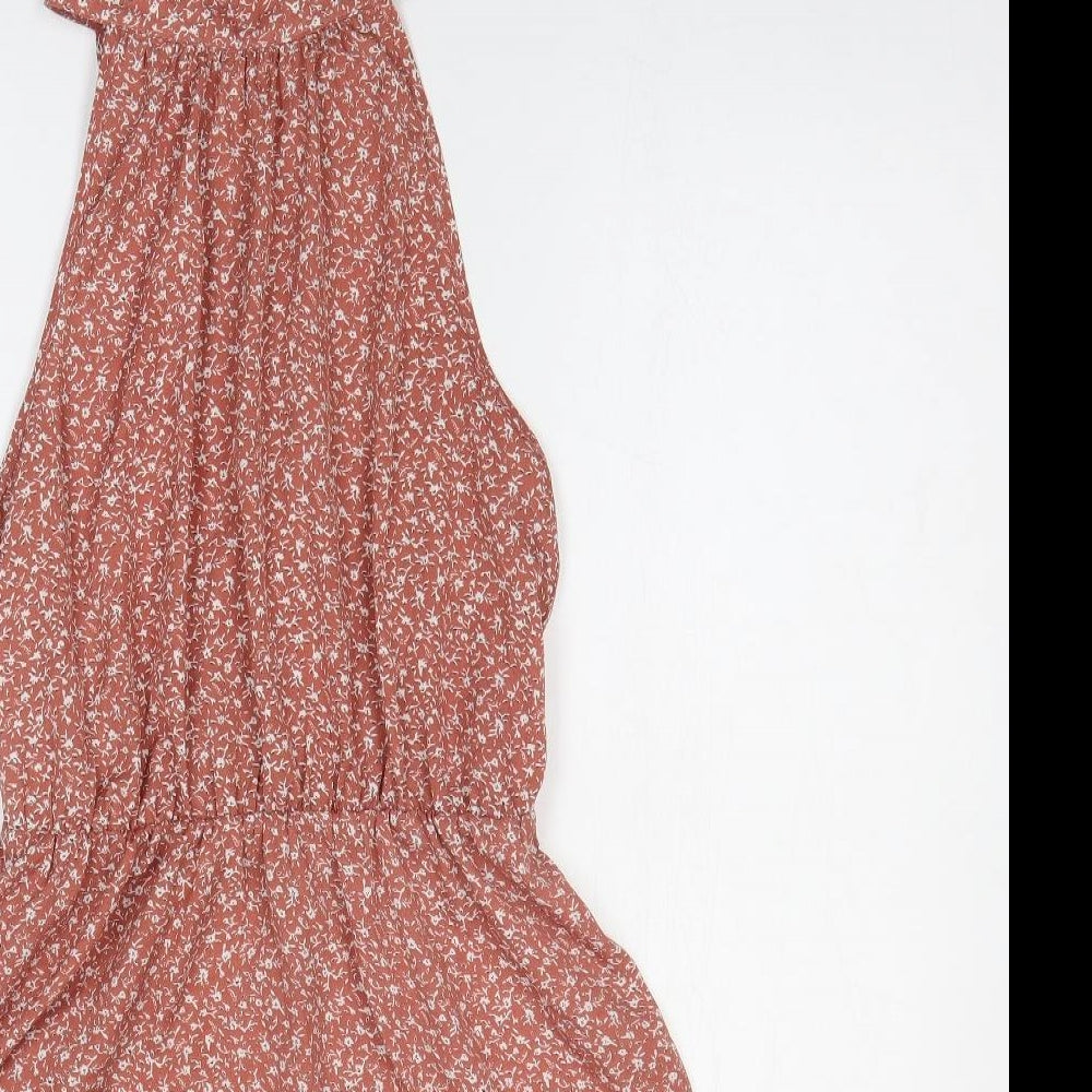SheIn Womens Pink Floral Polyester Fit & Flare Size M Round Neck Pullover