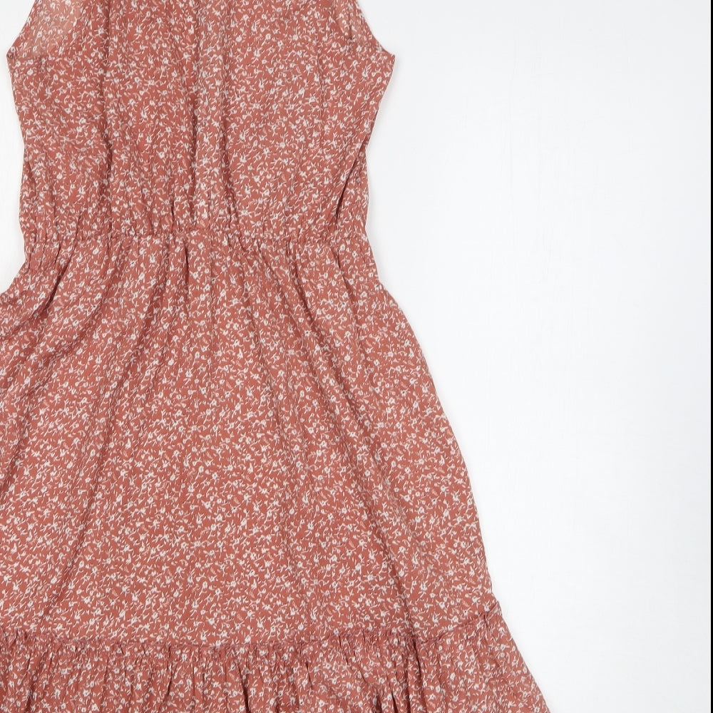 SheIn Womens Pink Floral Polyester Fit & Flare Size M Round Neck Pullover