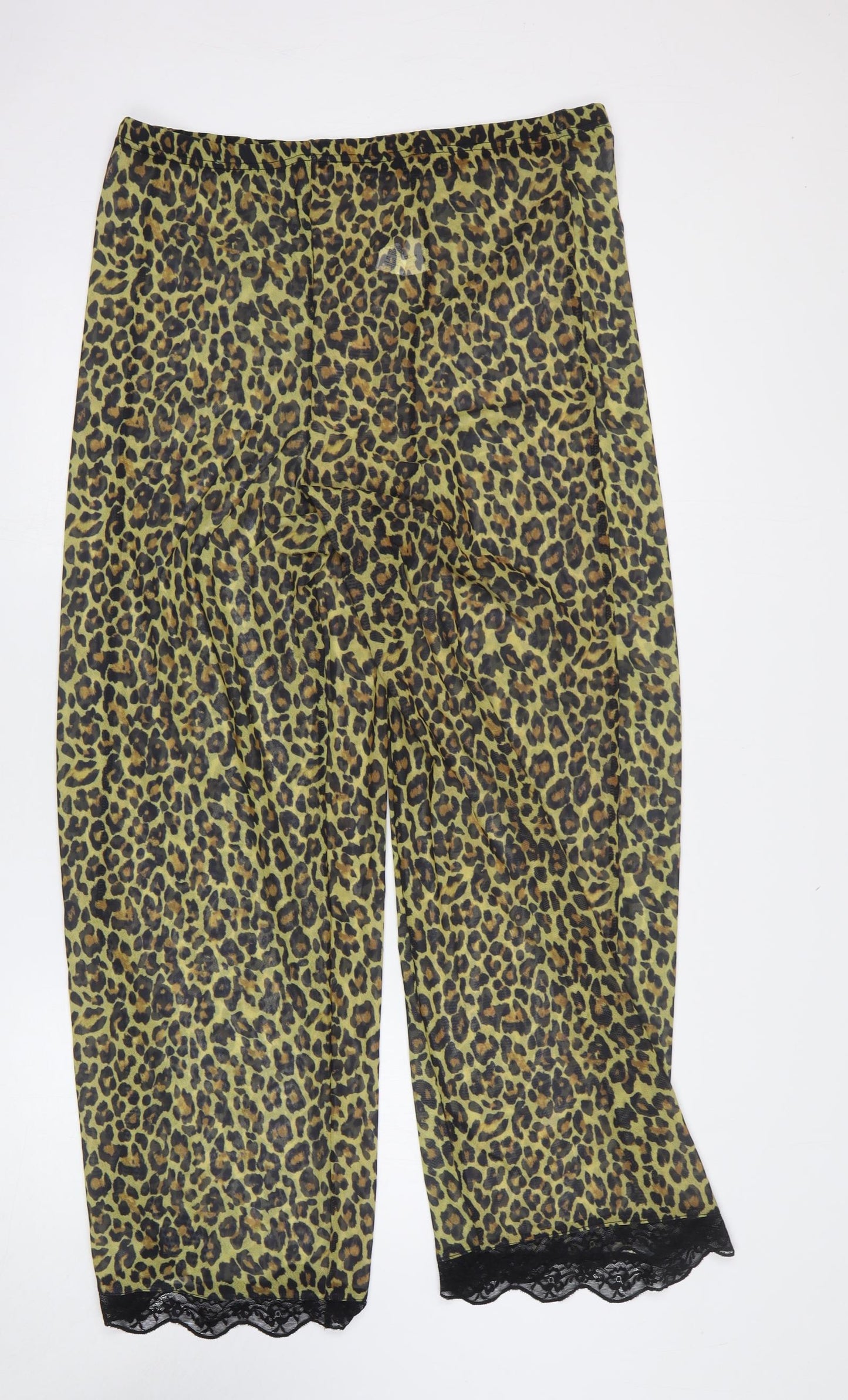 Boohoo Womens Yellow Animal Print Polyester Trousers Size 18 L28 in Regular - Leopard Print