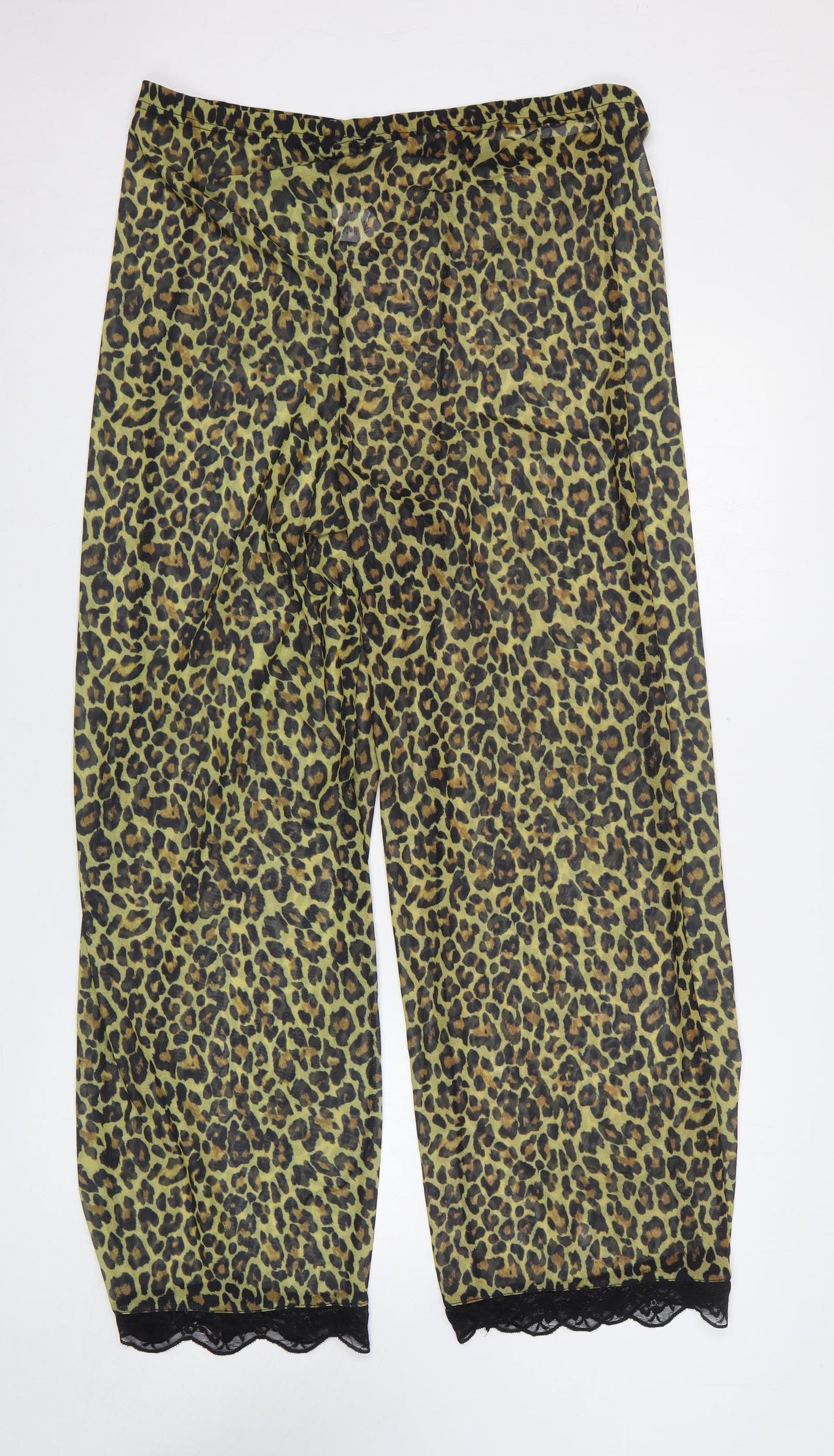 Boohoo Womens Yellow Animal Print Polyester Trousers Size 18 L28 in Regular - Leopard Print