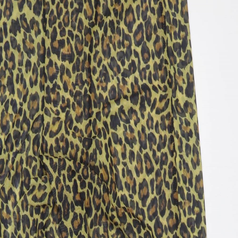 Boohoo Womens Yellow Animal Print Polyester Trousers Size 18 L28 in Regular - Leopard Print
