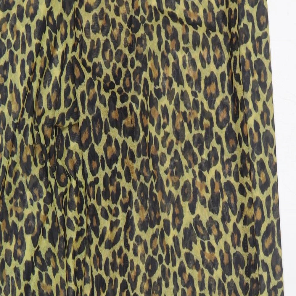 Boohoo Womens Yellow Animal Print Polyester Trousers Size 18 L28 in Regular - Leopard Print