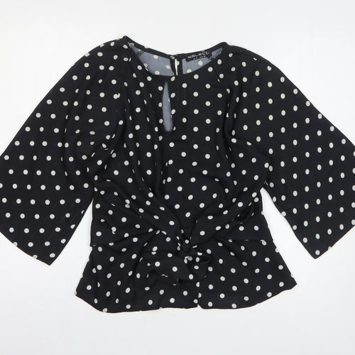 Select Womens Black Polka Dot Polyester Basic T-Shirt Size 10 Round Neck
