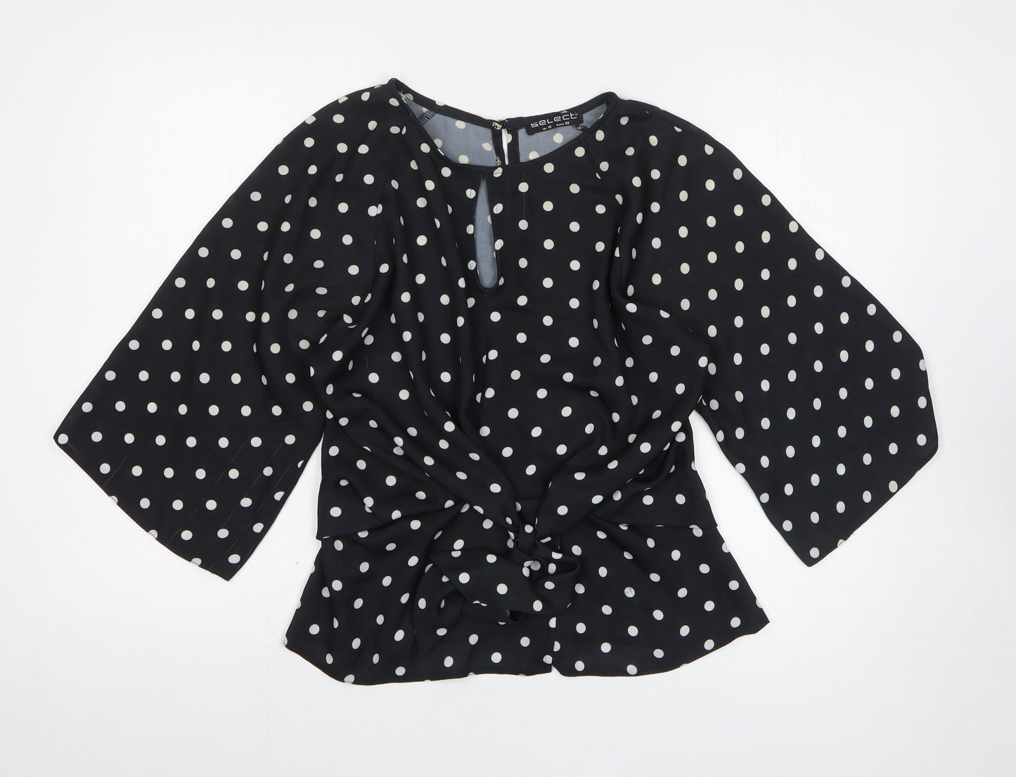 Select Womens Black Polka Dot Polyester Basic T-Shirt Size 10 Round Neck