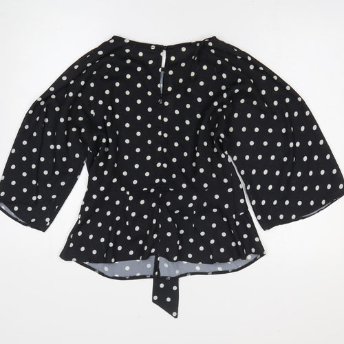Select Womens Black Polka Dot Polyester Basic T-Shirt Size 10 Round Neck