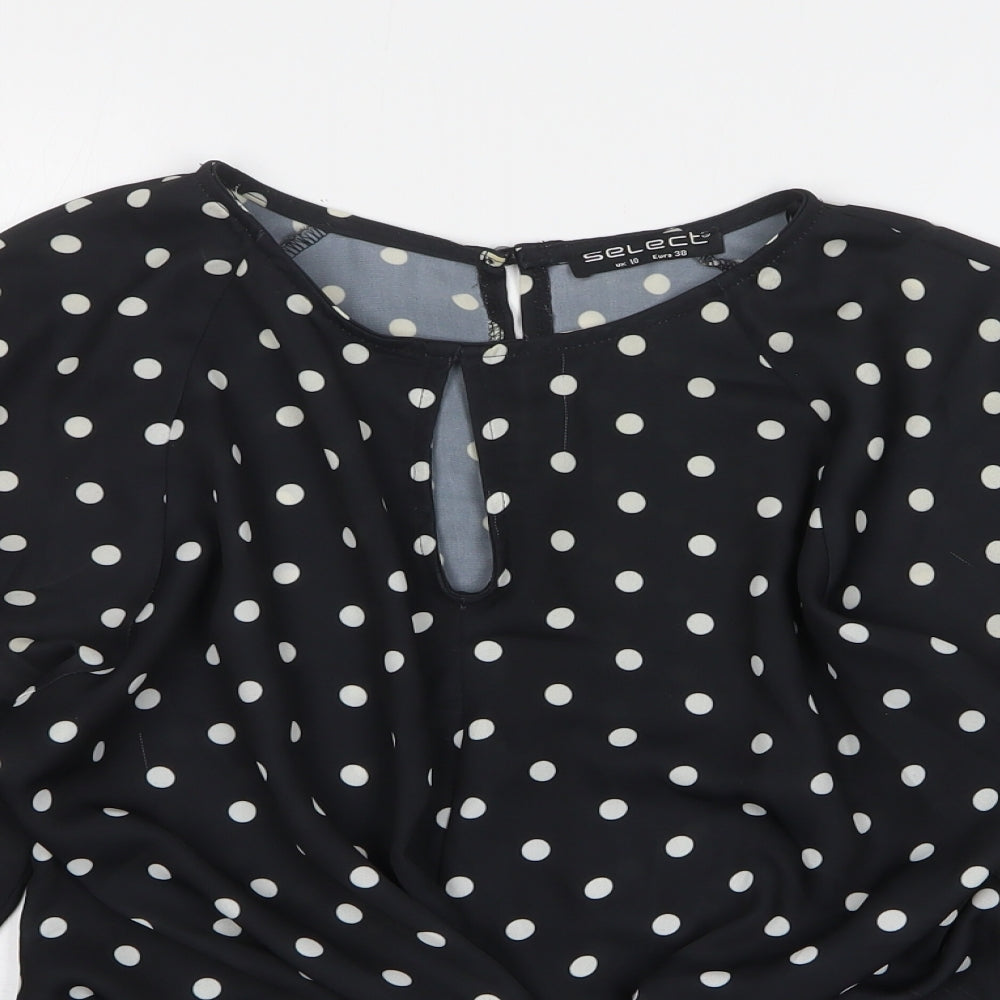 Select Womens Black Polka Dot Polyester Basic T-Shirt Size 10 Round Neck