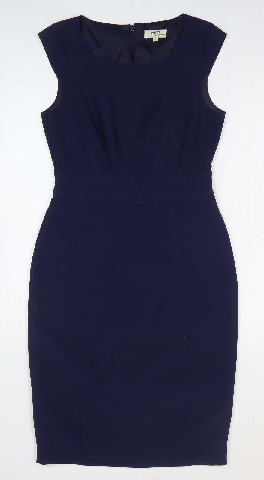 Papaya Womens Blue Polyester Bodycon Size 8 Boat Neck Zip