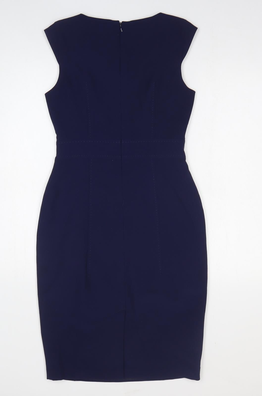 Papaya Womens Blue Polyester Bodycon Size 8 Boat Neck Zip