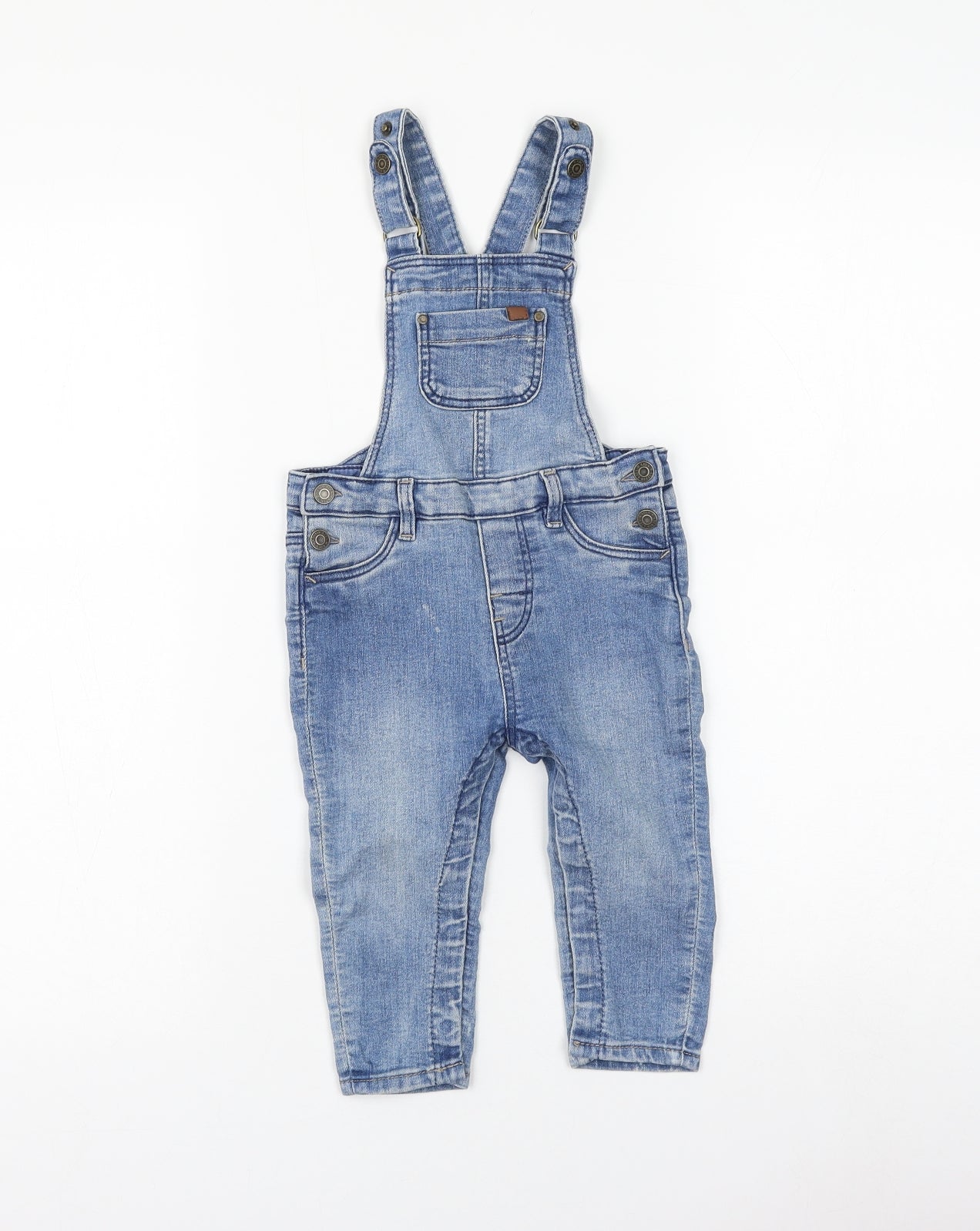 H&M Girls Blue Cotton Dungaree One-Piece Size 12-18 Months Button