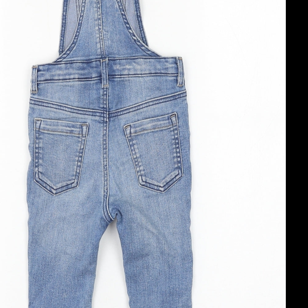 H&M Girls Blue Cotton Dungaree One-Piece Size 12-18 Months Button