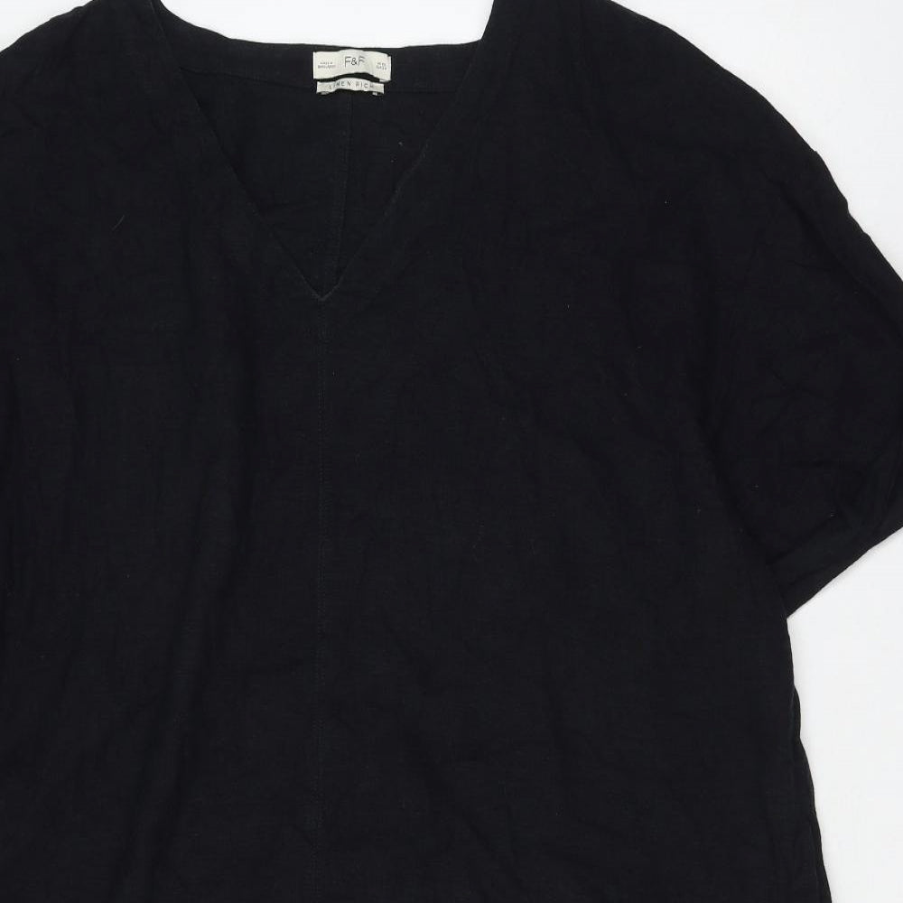 F&F Womens Black Linen Shift Size 22 V-Neck Pullover