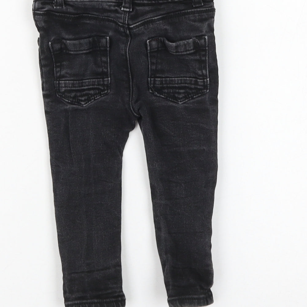 River Island Boys Black Cotton Capri Jeans Size 12-18 Months Button