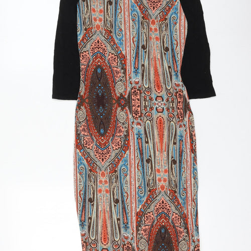 Club L Womens Multicoloured Geometric Polyester Pencil Dress Size 8 Round Neck Pullover